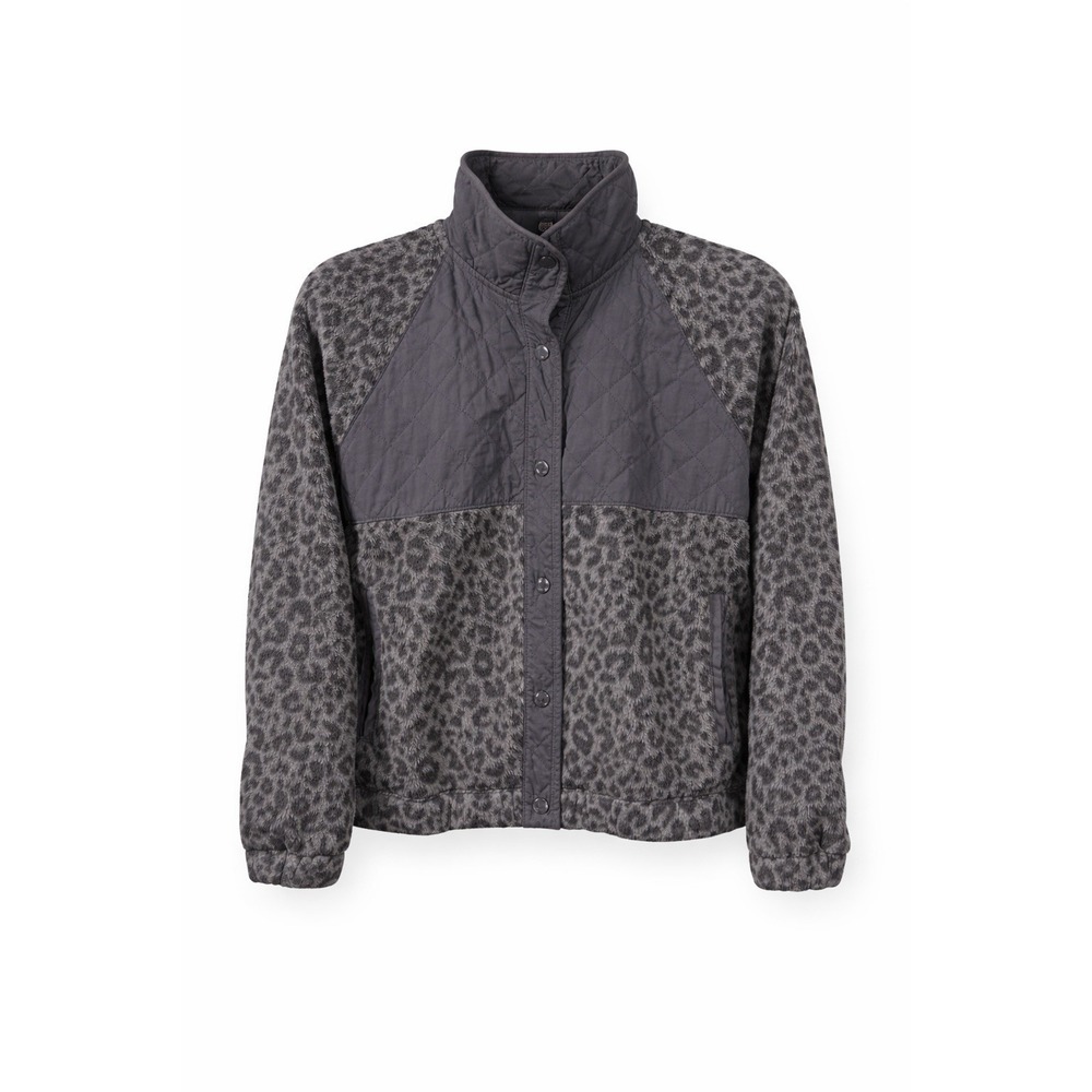 Abercrombie Fitch Leopard Fleece Cheetah Jacket Women M Gray Quilted Super Cozy - Picture 3 of 15